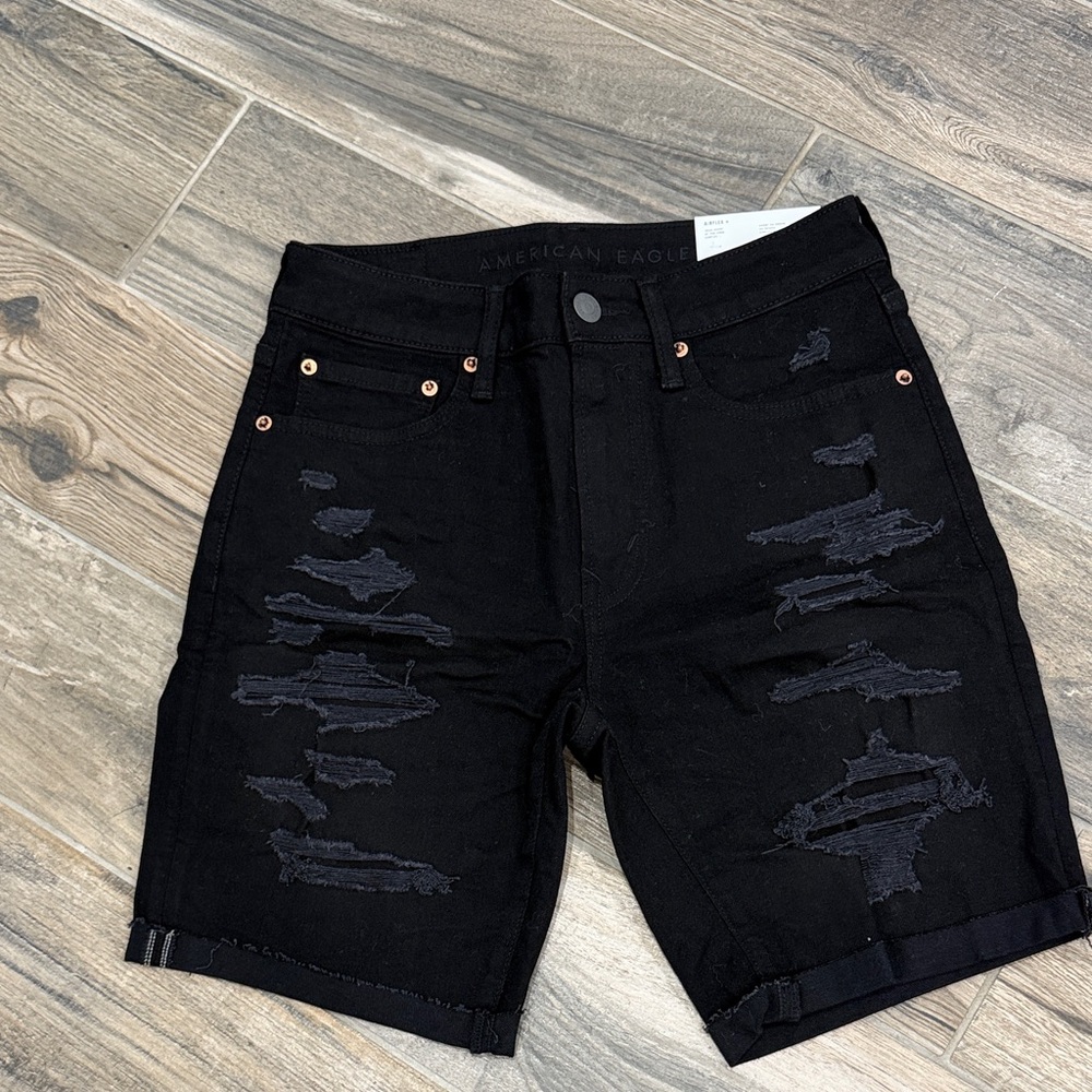 American Eagle Black Ripped Denim Shorts